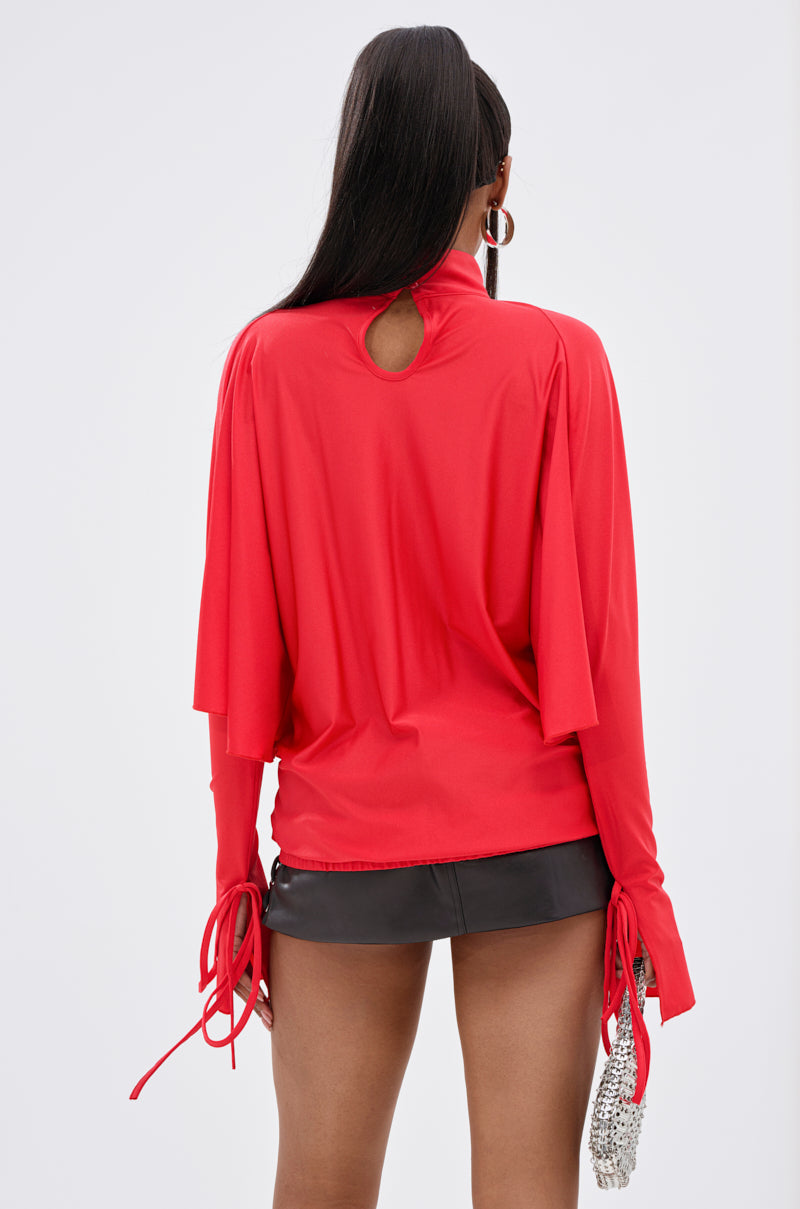 TIERRA TIE FRONT MOCK NECK BLOUSE
