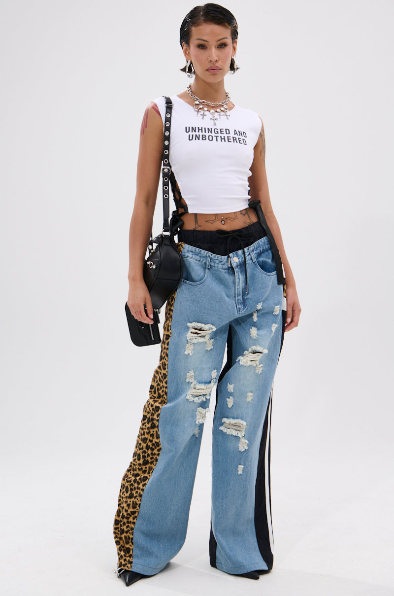 UNHINGED AND UNBOTHERED SIDE LACE CROPPED TEE