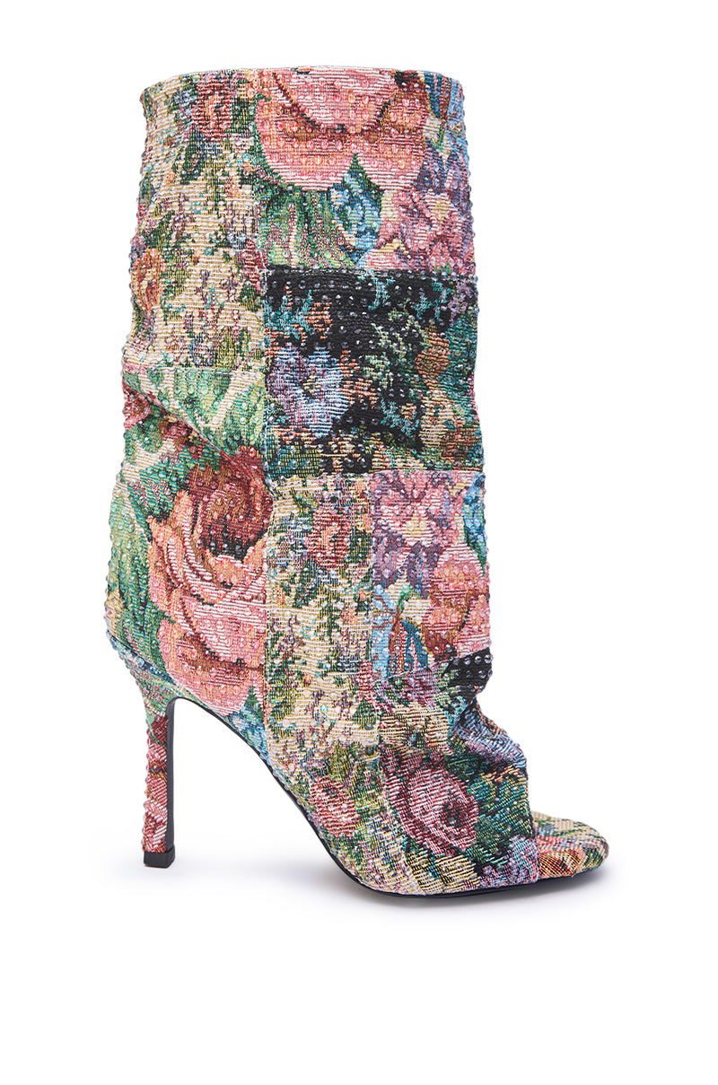 AZALEA WANG JONICE FLORAL RHINESTONE EMBELLISHED OPEN TOE BOOTIE