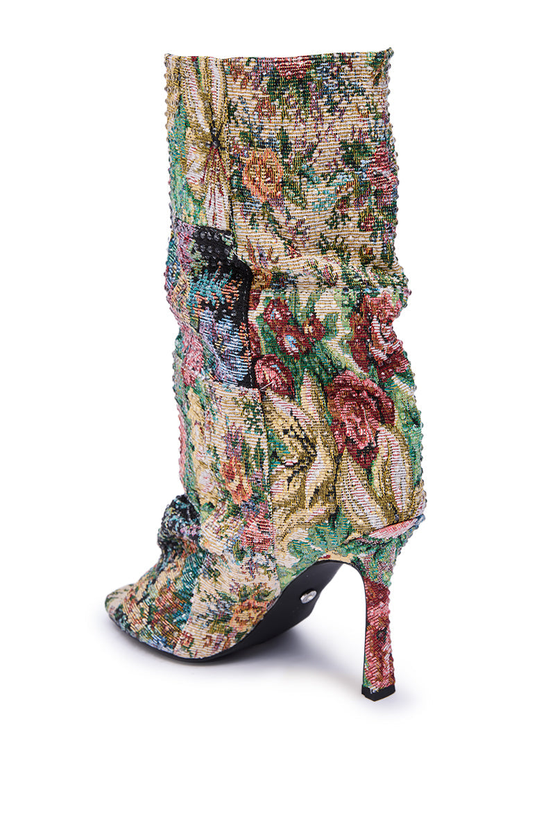 AZALEA WANG JONICE FLORAL RHINESTONE EMBELLISHED OPEN TOE BOOTIE