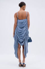 SMOOTH OPERATOR RUCHED MIDI DRESS IN DENIM