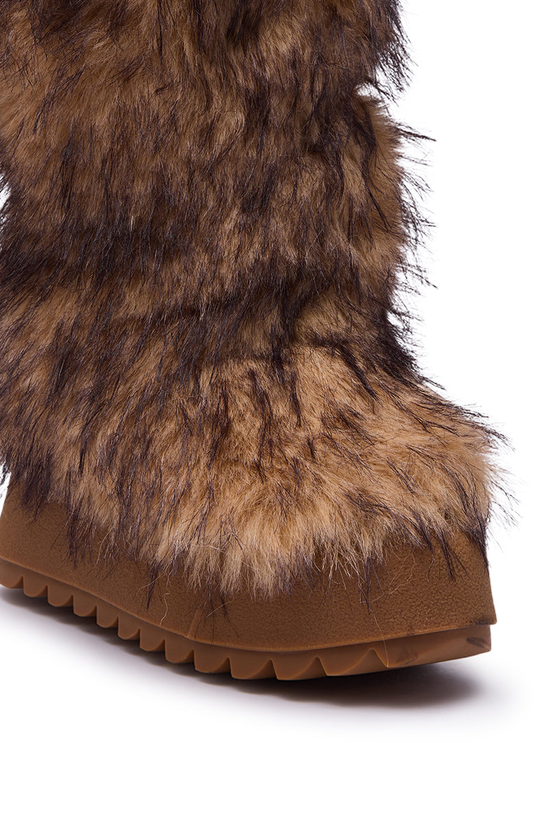 AZALEA WANG LEOPOLD BROWN MULTI FLAT FUR BOOT