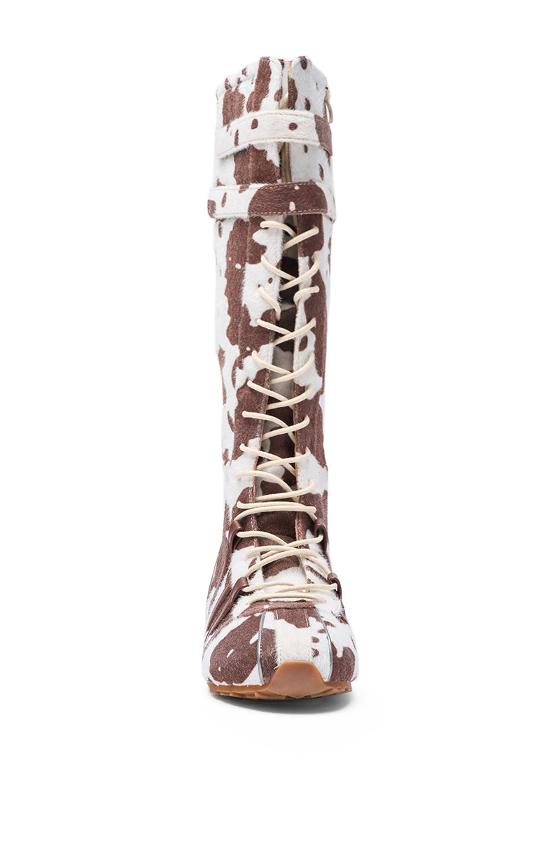 AZALEA WANG OZZY BROWN MULTI FLAT KNEE HIGH SNEAKER