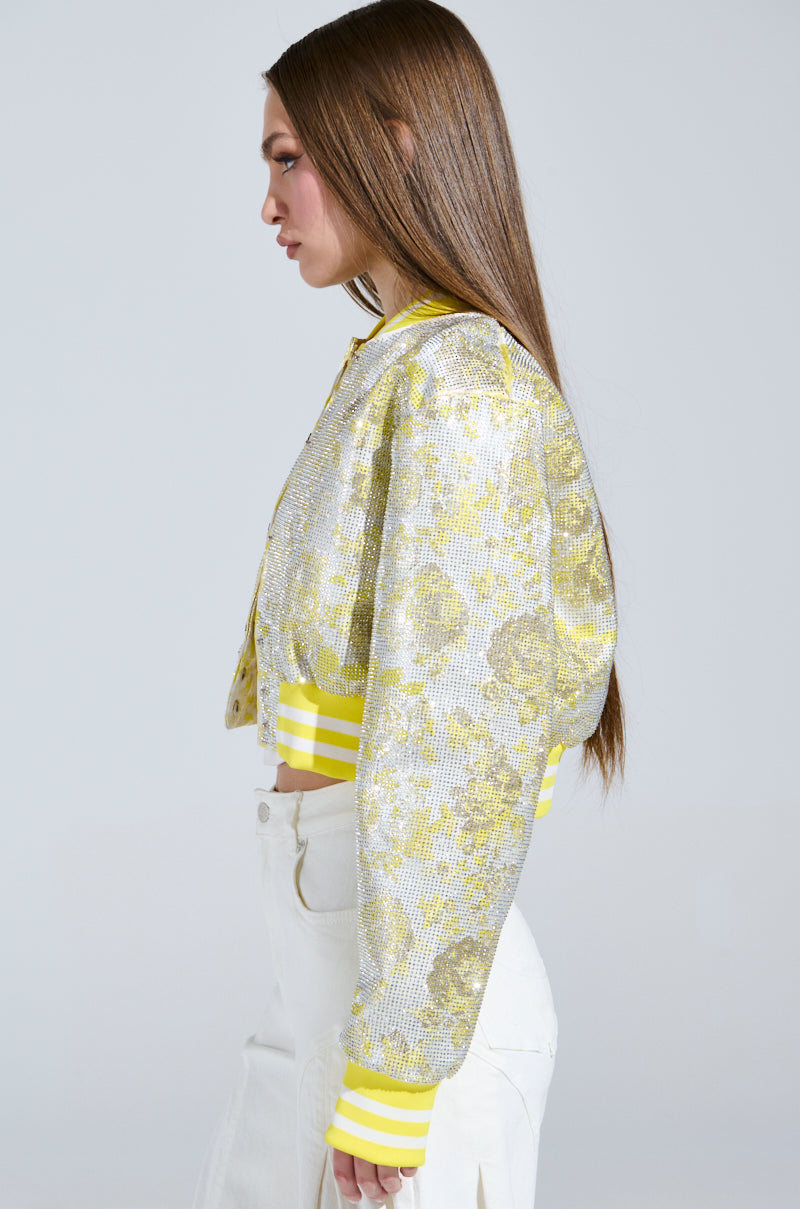 SOLEIL RHINESTONE BROCADE BOMBER