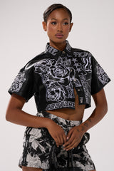 MAKE IT OFFICIAL FAUX LEATHER BUTTON DOWN IN BLACK