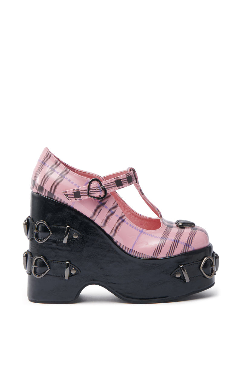 KOI FOOTWEAR SWEET APATHY PINK HEART WEDGE PUMP