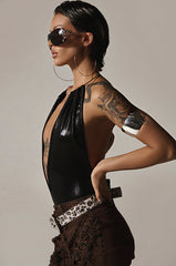 SLINKY FOIL BLACK BODYSUIT