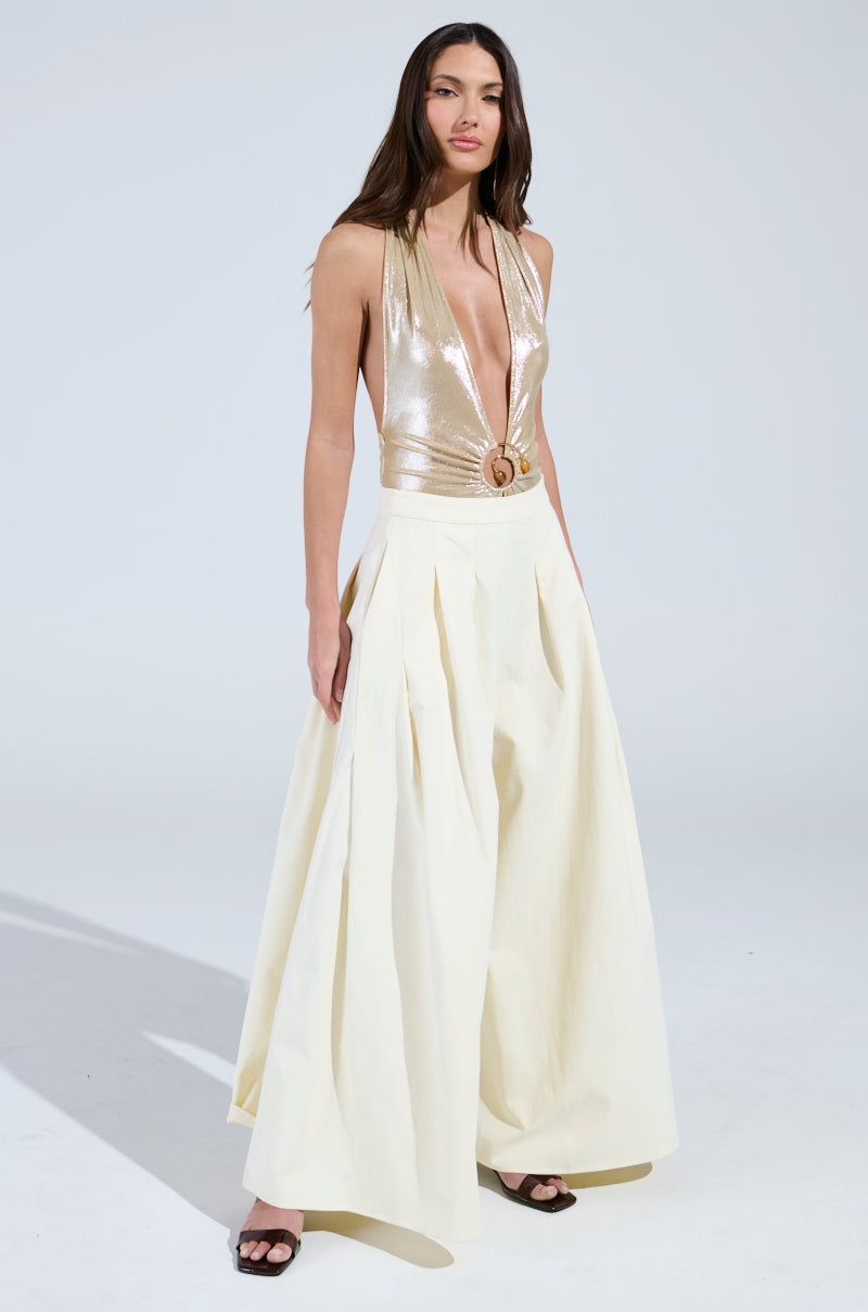 SLINKY FOIL GEM BODYSUIT IN TAUPE