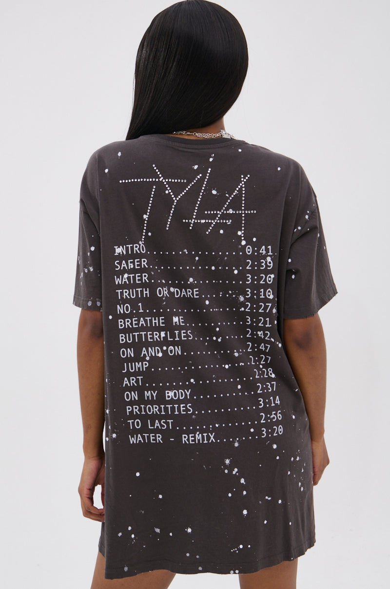 IT GIRL SPLATTERED GRAPHIC TSHIRT DRESS WITH RHINESTONES