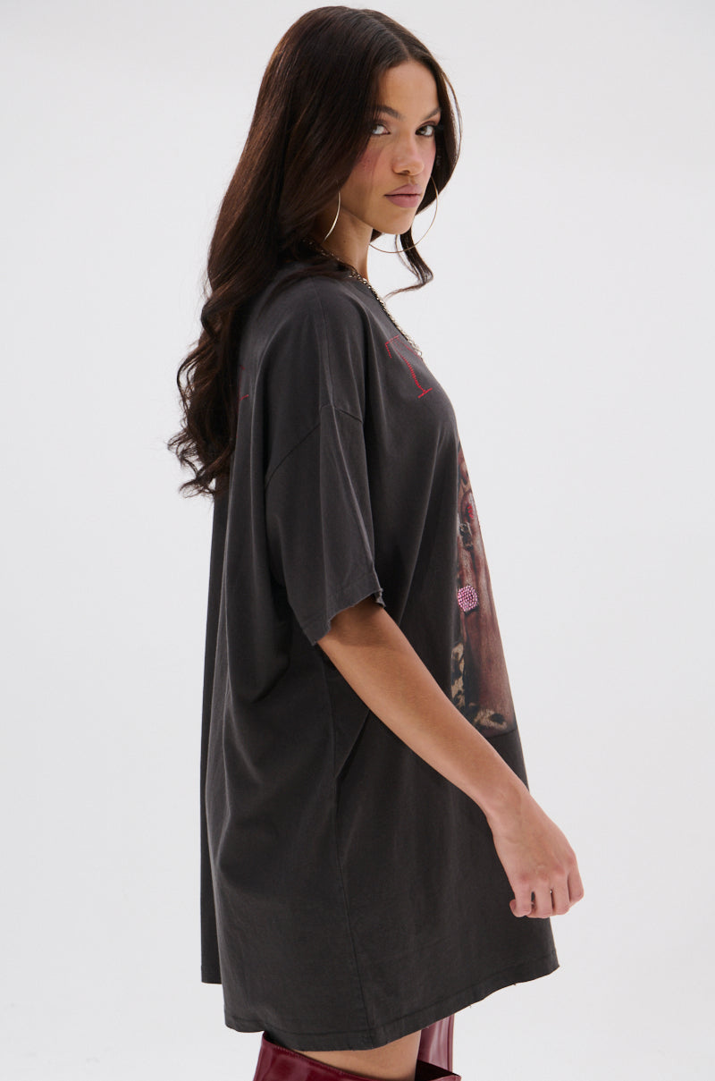 TYLA GRAPHIC T-SHIRT DRESS WITH DISTRESSING