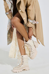 AZALEA WANG TWINKLEY BONE PEARL EMBELLISHED COMBAT BOOTIE