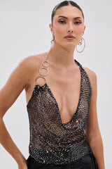 CHAINED DOWN HALTER NECK BLOUSE