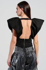 FEMME ENERGY SCUBA BLOUSE IN BLACK