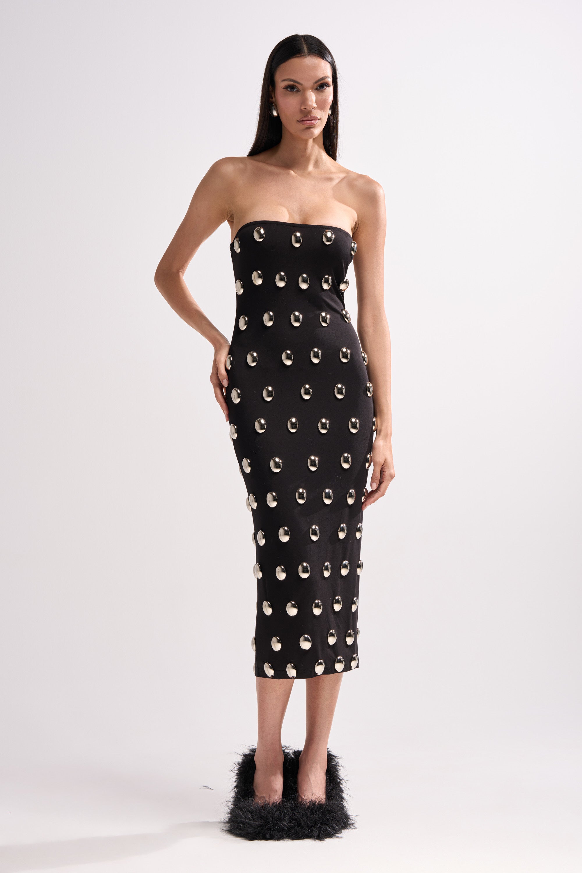 TIME AFTER TIME MIDI DRESS WITH METAL DETAILING