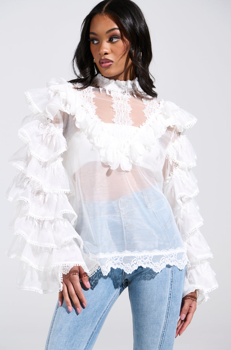 MELODY SHEER LACE LONG SLEEVE BLOUSE