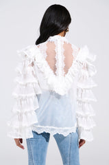 MELODY SHEER LACE LONG SLEEVE BLOUSE