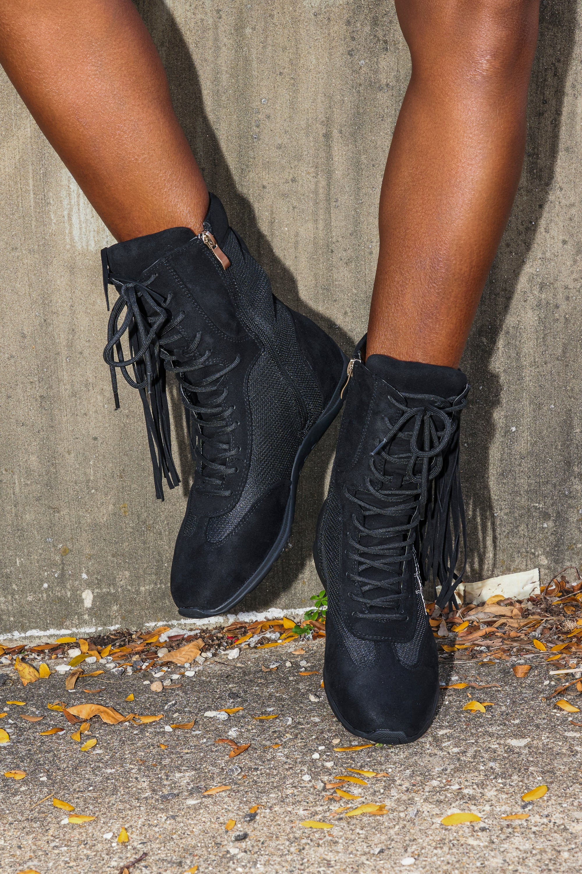 AZALEA WANG ZITHER BLACK FLAT FRINGE BOOTIE
