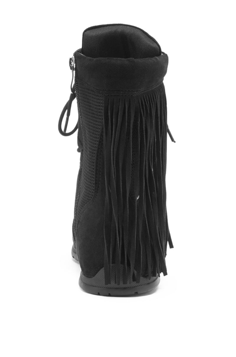 AZALEA WANG ZITHER BLACK FLAT FRINGE BOOTIE