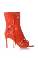 AZALEA WANG ANNALISE ORANGE PEEP TOE INDUSTRIAL BOOTIE