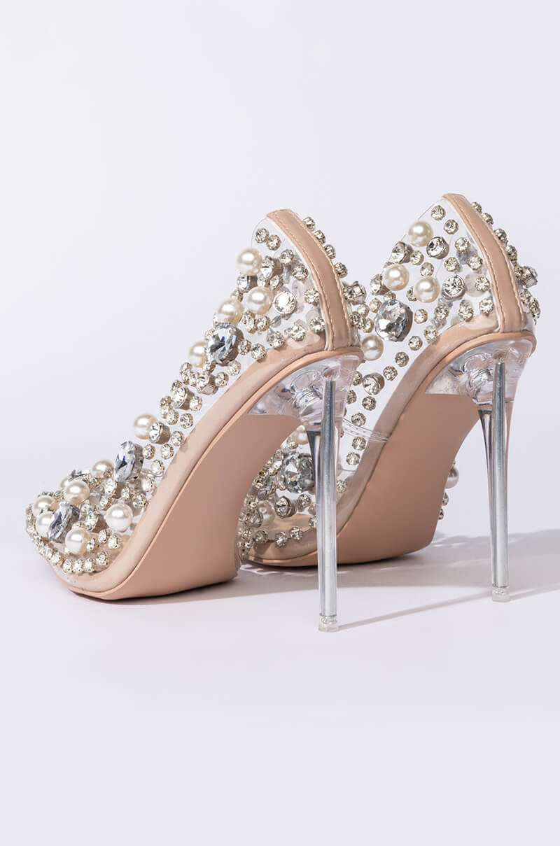 AZALEA WANG DIAMONDS AND PEARLS STILETTO PUMP IN NUDE