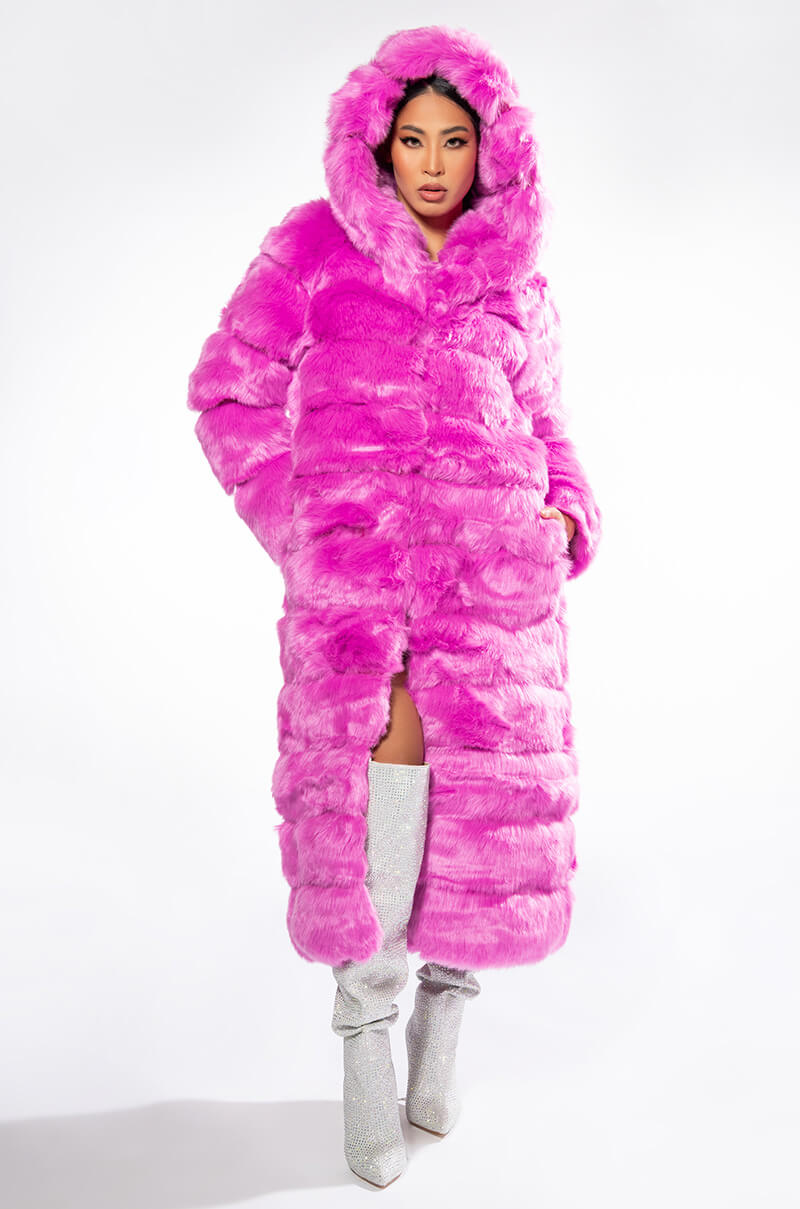 AZALEA WANG FAUX FUR PANEL HOODED TRENCH