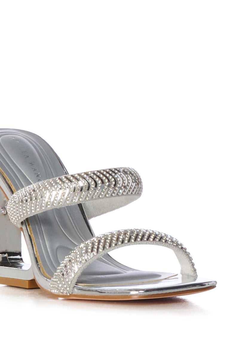 AZALEA WANG LACEY EMBELLISHED INVERSE HEEL WEDGE SANDAL IN SILVER