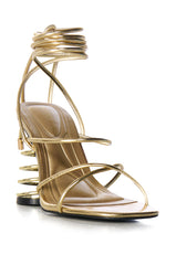 AZALEA WANG MACKINSLEY GOLD SPIRAL HEEL LACE UP SANDAL