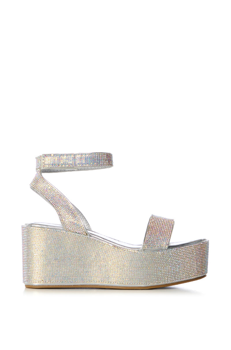 AZALEA WANG PASTINA MULTI RHINESTONE FLATFORM SANDAL