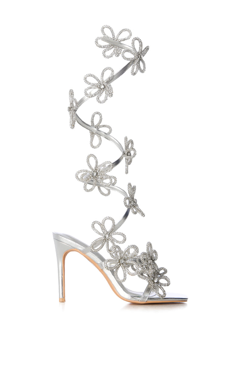 AZALEA WANG SPLENDA SILVER FLOWER EMBELLISHED COIL SANDAL