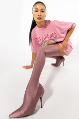 AZALEA WANG HEARTOUT THIGH HIGH STILETTO BOOT IN TAUPE STRETCH