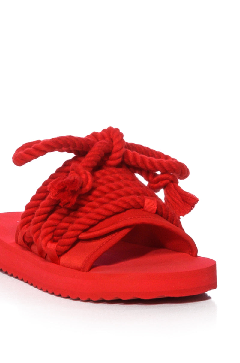 AZALEA WANG VICKI ROPE DECOR FLAT SANDAL IN RED