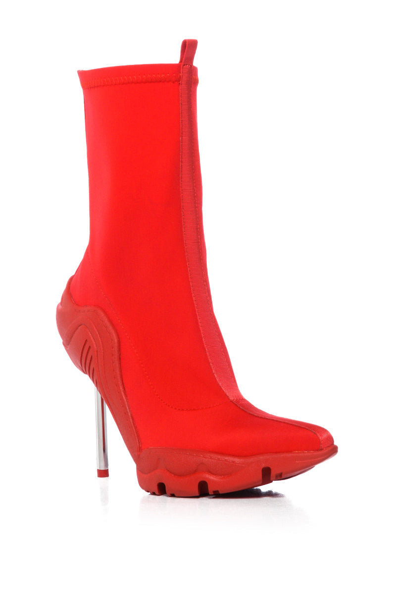 AZALEA WANG WILBER BOOTIE WITH STRETCH NEOPRENE IN RED