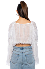 BELLE LONG SLEEVE SEQUIN MESH BLOUSE IN WHITE