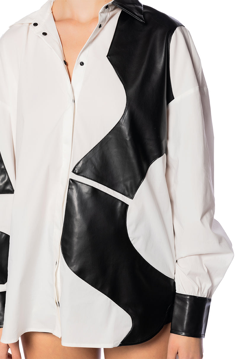 DON'T MIND ME BUTTON DOWN POPLIN BLOUSE