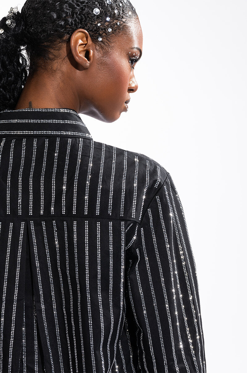 DRIPPIN RHINESTONE PINSTRIPE BUTTON UP