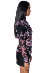 GRECIAN ISLANDS PUFF SHOULDER MESH BUTTON DOWN BLOUSE