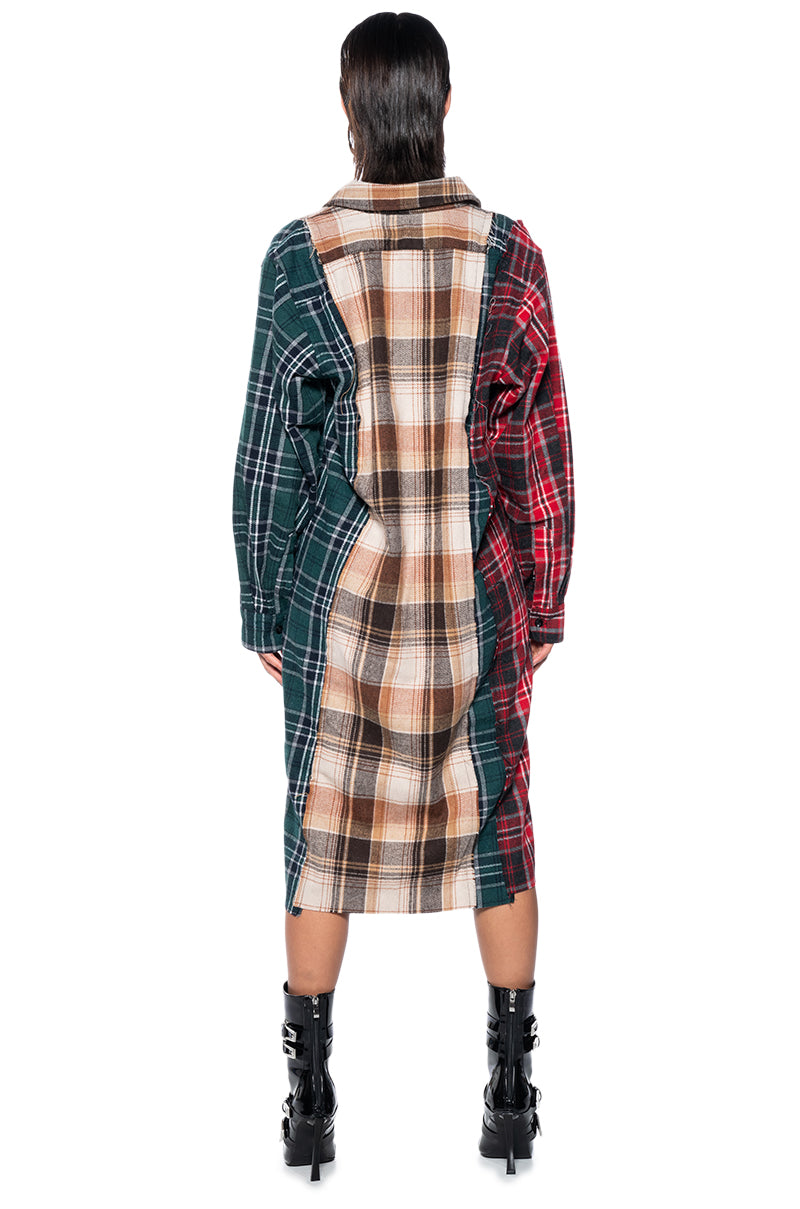 GRUNGE GIRL MIXED PATCHWORK OVERSIZED LONG PLAID TOP