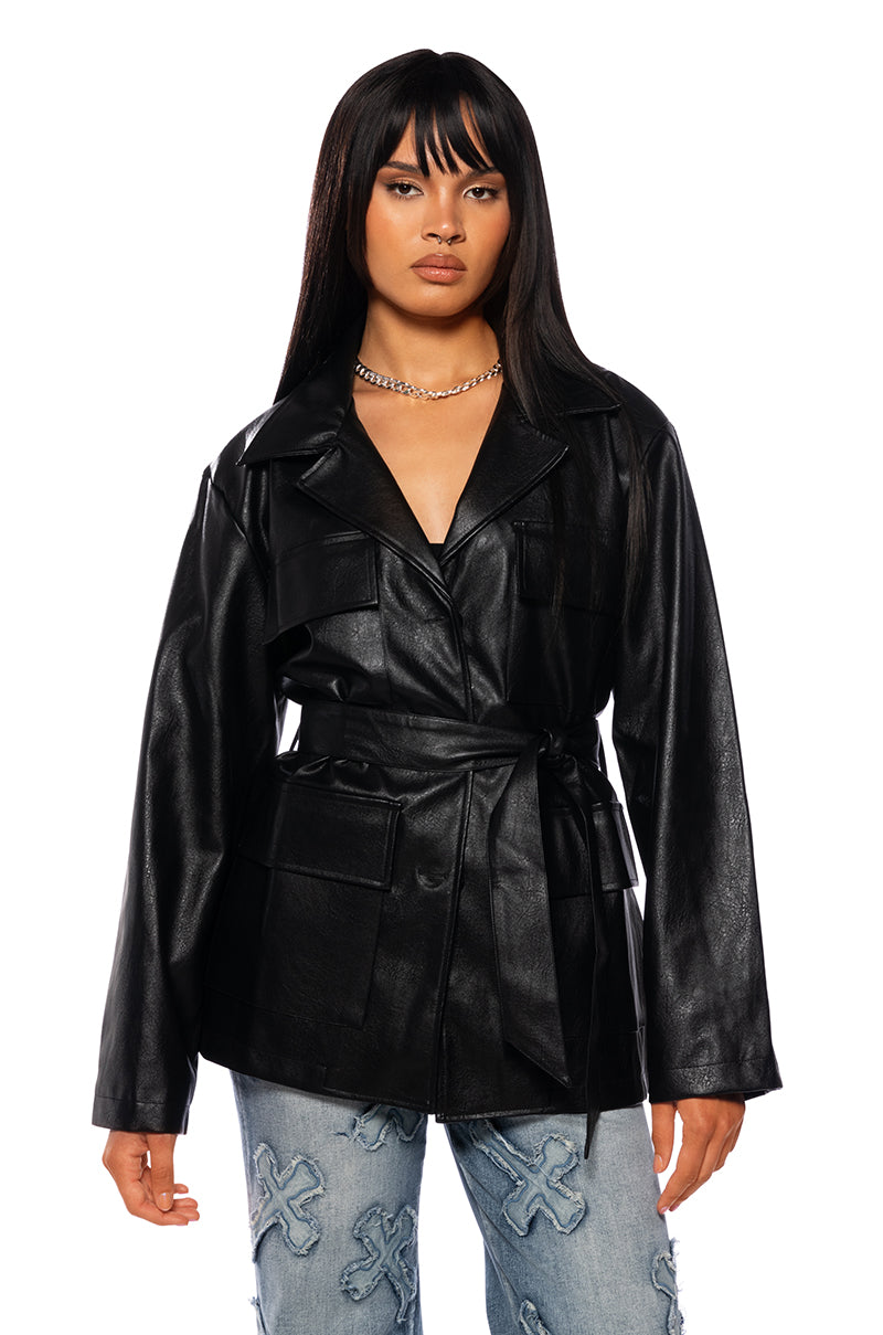 TIE FRONT MOTO JACKET IN BLACK