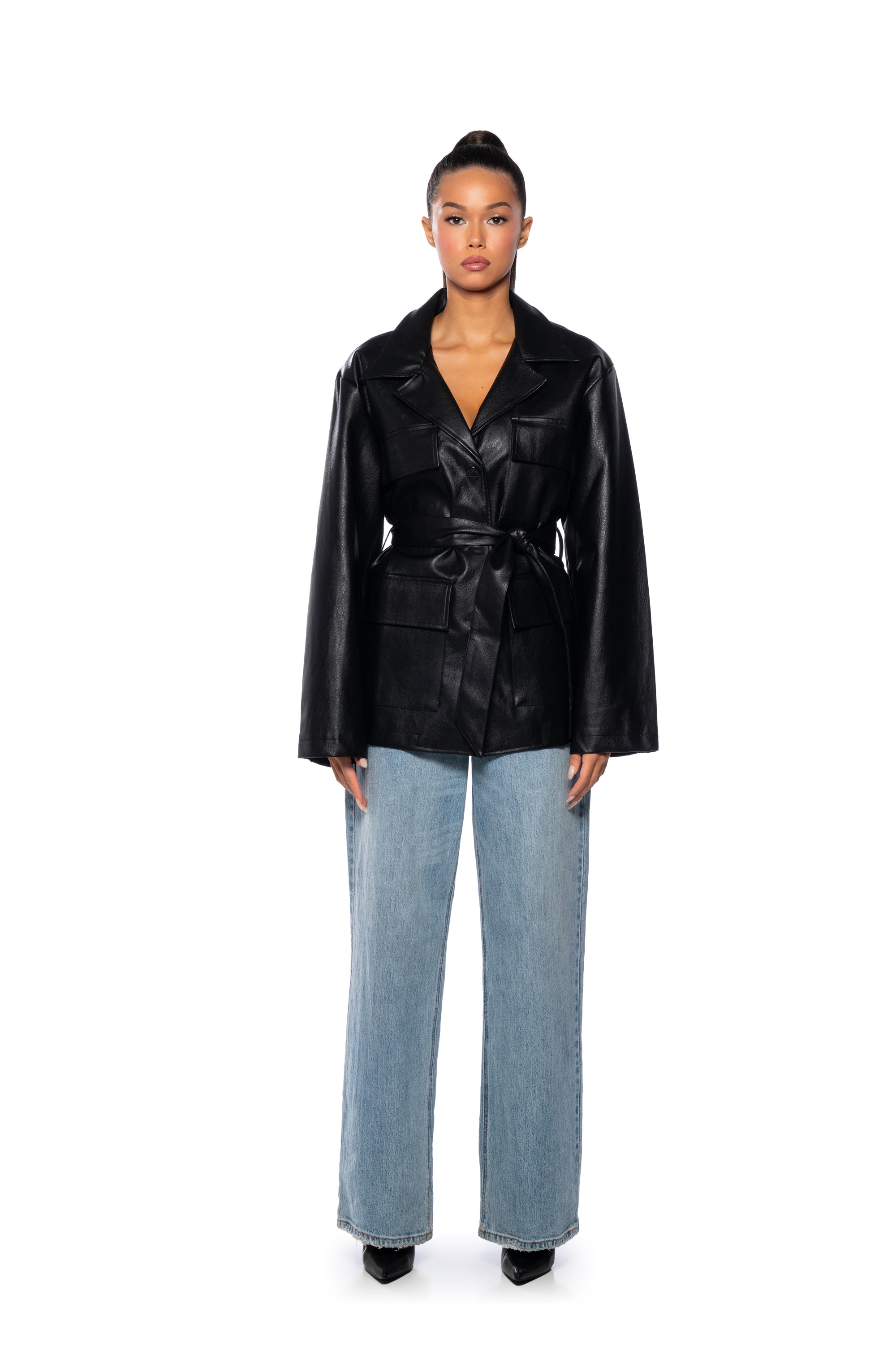 TIE FRONT MOTO JACKET IN BLACK