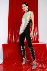 ICY SHORT SLEEVE ASYMMETRICAL CHAINMAIL BLOUSE