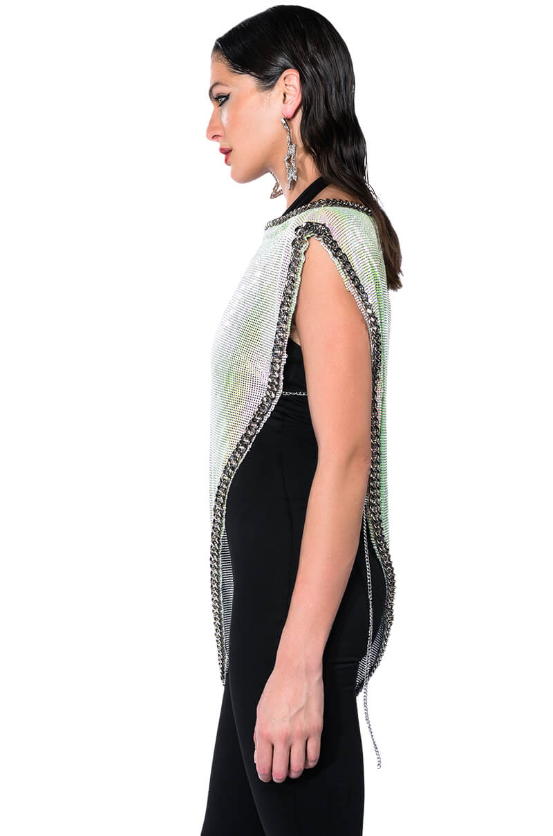 ICY SHORT SLEEVE ASYMMETRICAL CHAINMAIL BLOUSE