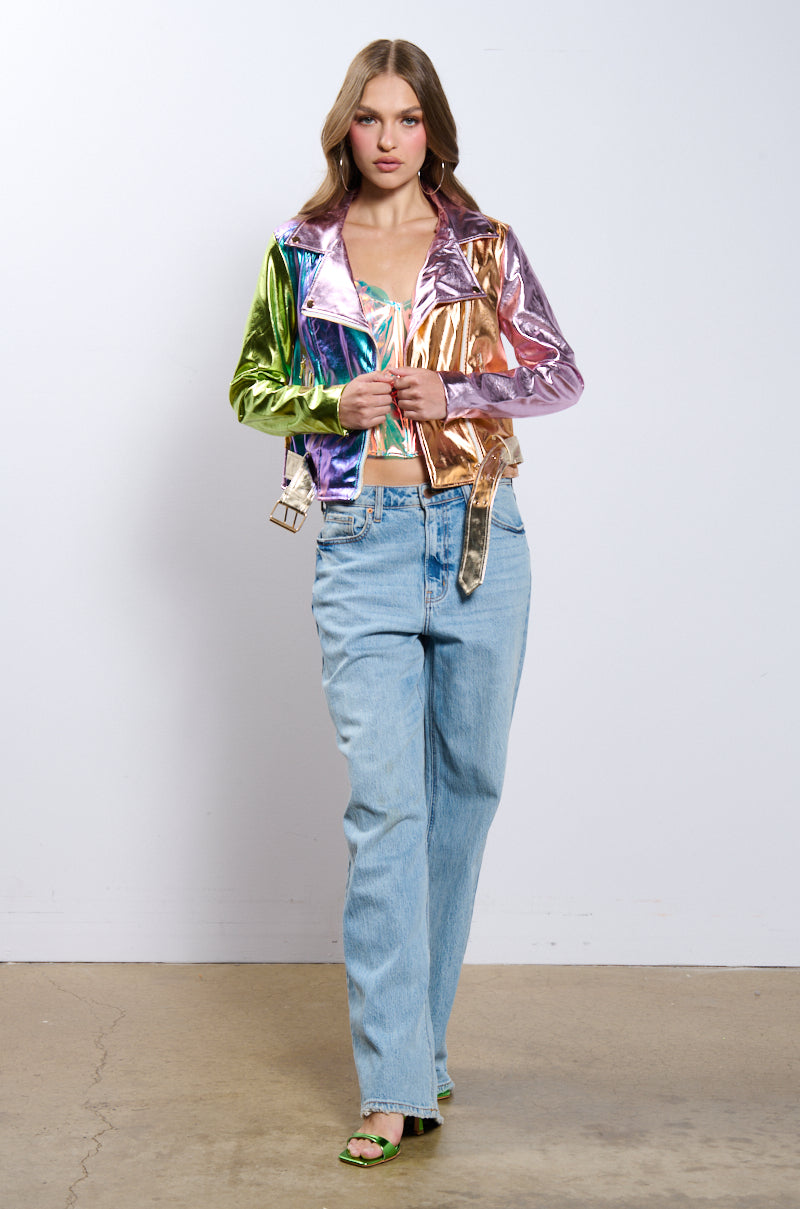 METALLIC PASTEL MOTO JACKET