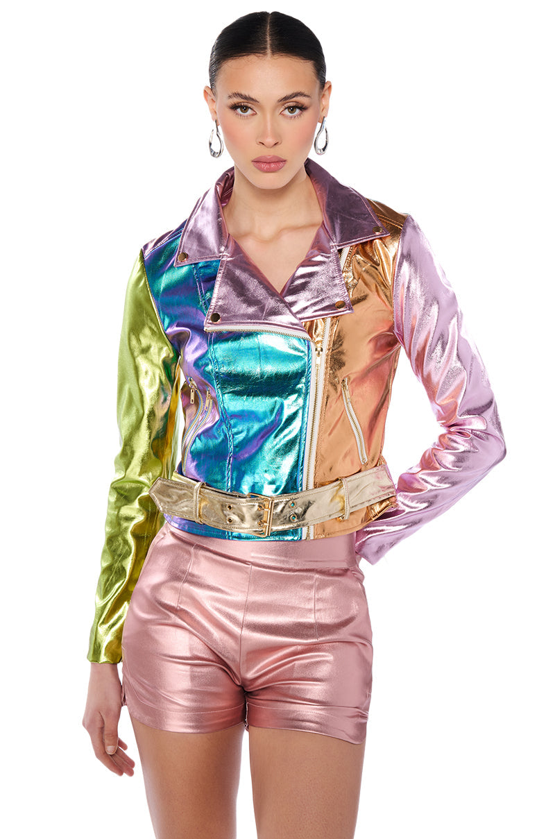 METALLIC PASTEL MOTO JACKET