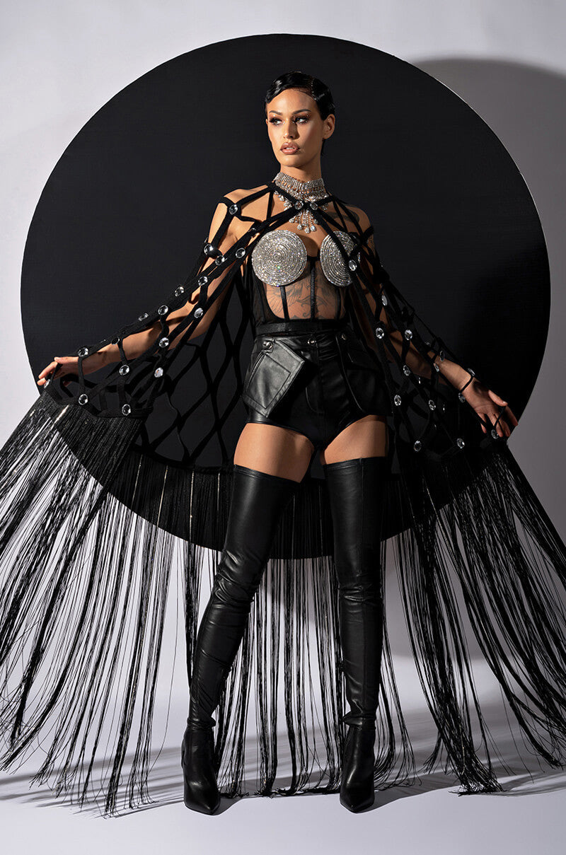 ZELINA FRINGE EMBELLISHED LONG CARDIGAN