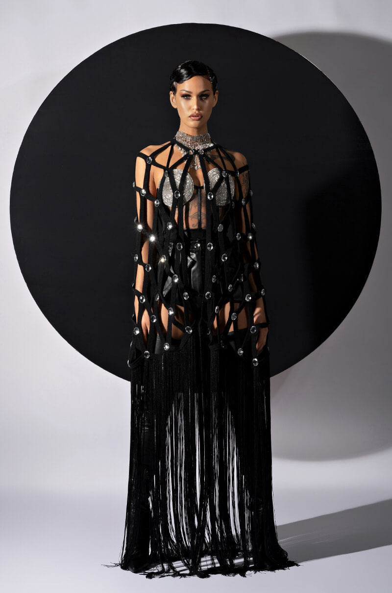 ZELINA FRINGE EMBELLISHED LONG CARDIGAN