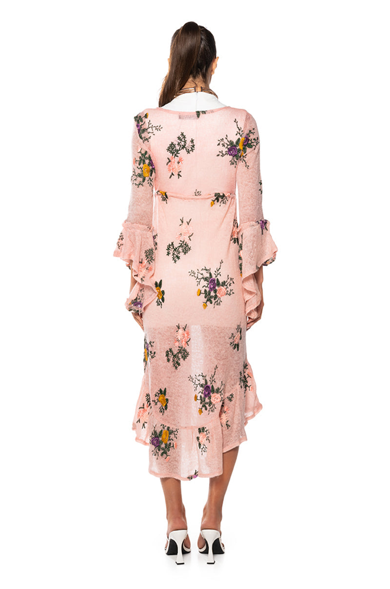 MISS HONEY LONG SLEEVE FLORAL DUSTER SWEATER