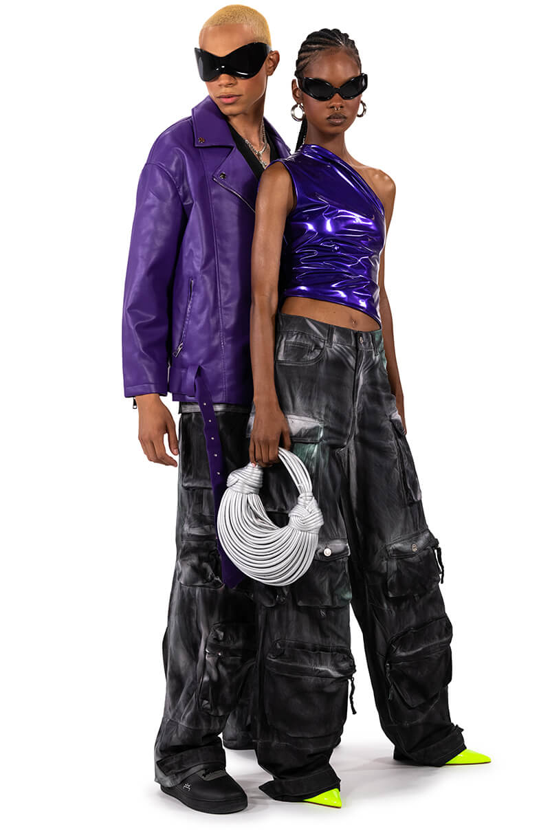 OVERSIZED SATURATED PURPLE MOTO JACKET