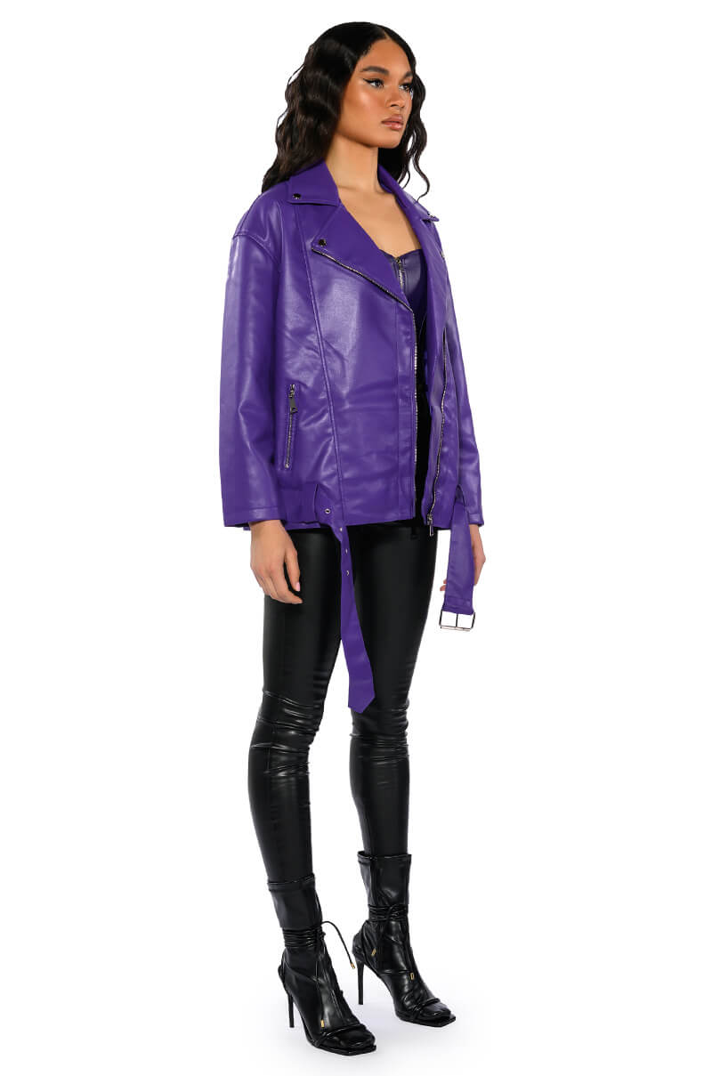 OVERSIZED SATURATED PURPLE MOTO JACKET