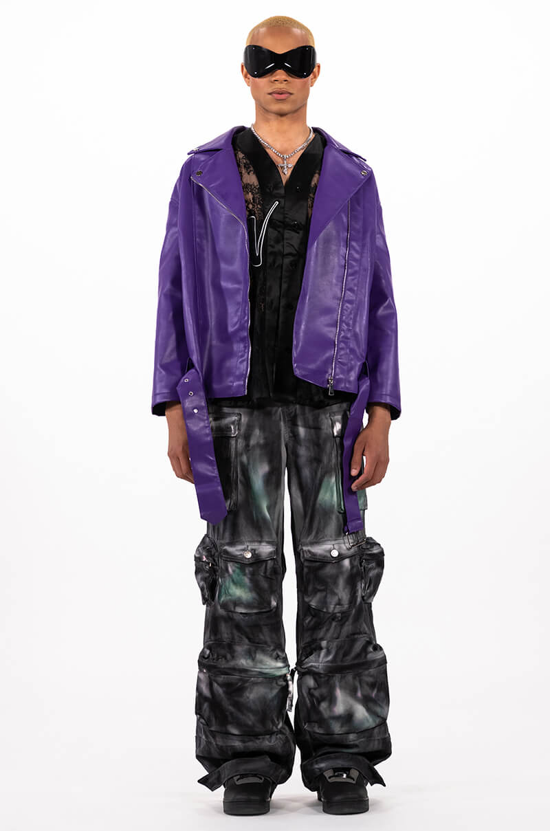 OVERSIZED SATURATED PURPLE MOTO JACKET