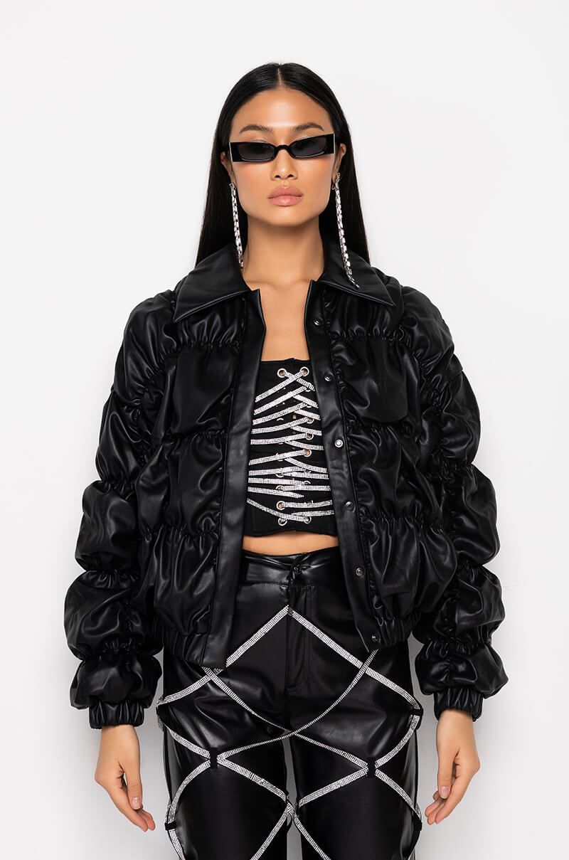 RUCHED PU JACKET